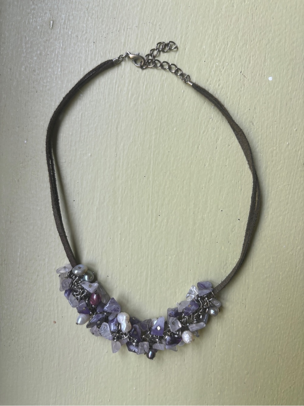 Amethyst Chip Cluster Necklace with Pearl Accents - Women Jewelry